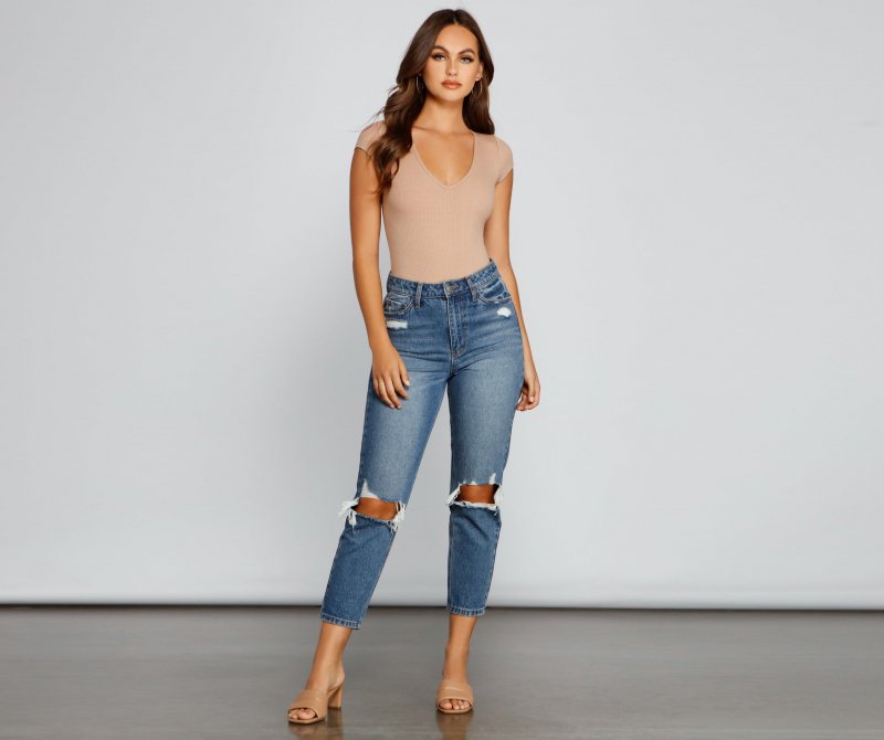 TableClothsUs Basic Ribbed Knit Compression Bodysuit