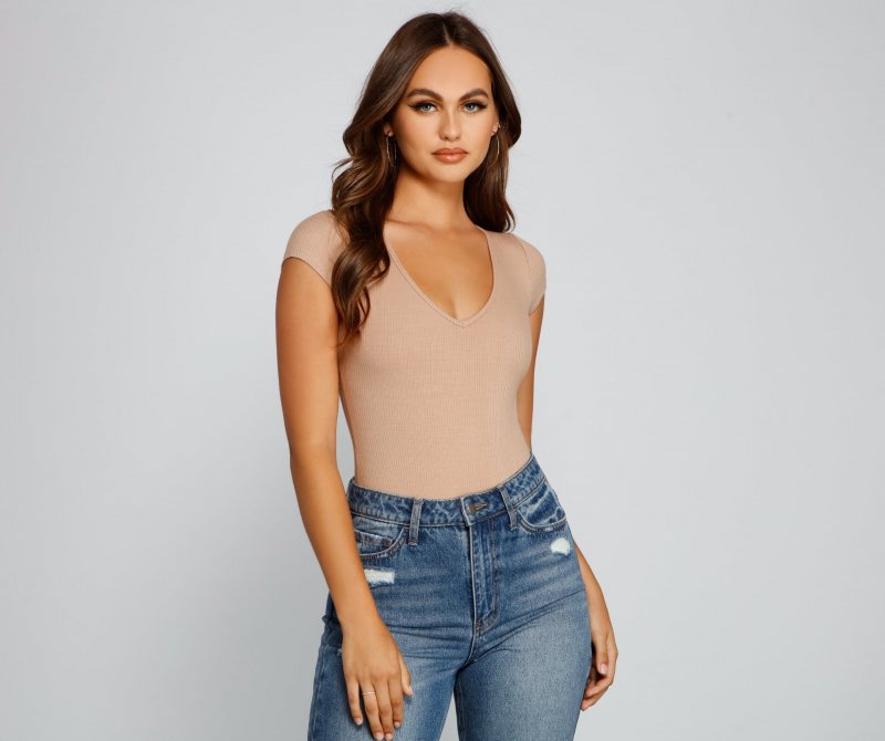 TableClothsUs Basic Ribbed Knit Compression Bodysuit