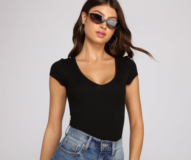 TableClothsUs Basic Ribbed Knit Compression Bodysuit