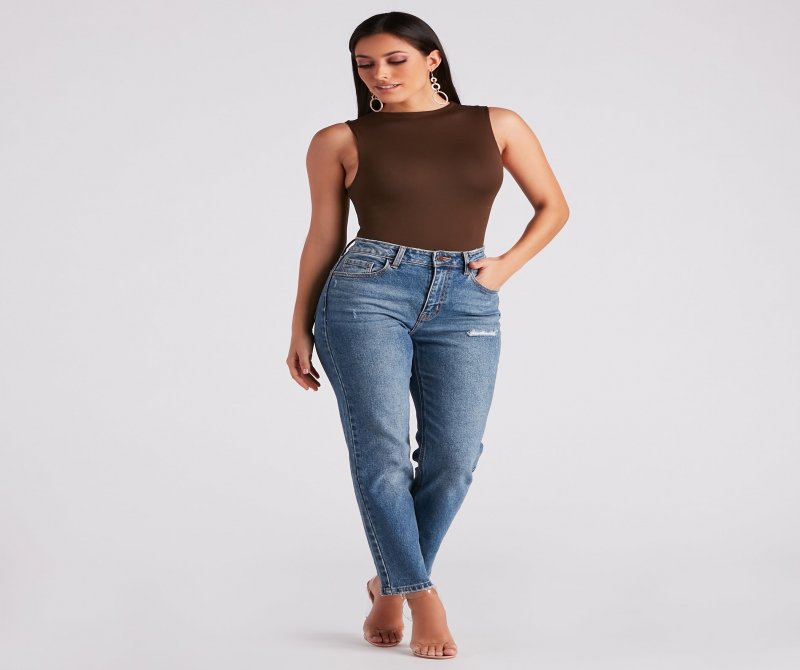 TableClothsUs Smooth Silhouette Mock Neck Bodysuit
